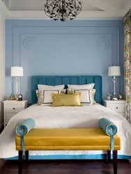 Сіні і жоўты ў інтэр'еры спальні