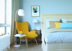 Сіні і жоўты ў інтэр'еры спальні