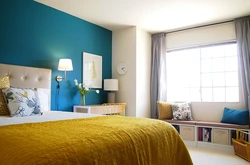 Blue and yellow in the bedroom interior