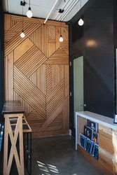 Slatted wall panels in the kitchen interior