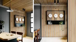 Slatted wall panels in the kitchen interior