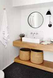 Wood cabinet in the bathroom interior