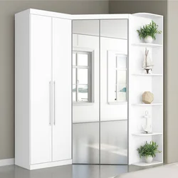 White corner wardrobe in the bedroom interior