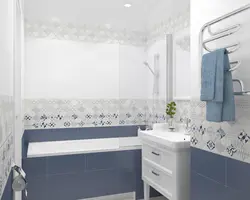 Blue chevron tiles in the bathroom interior