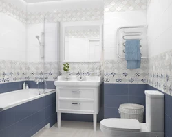 Blue Chevron Tiles In The Bathroom Interior