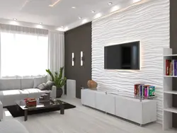 Гипсовые панели в интерьере гостиной с телевизором