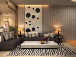 Wallpaper with a large pattern in the living room interior