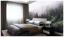 Photo wallpaper forest in the fog in the bedroom interior
