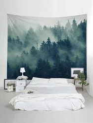 Фоташпалеры лес у тумане ў інтэр'еры спальні
