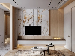 Wall panels with lighting in the living room interior