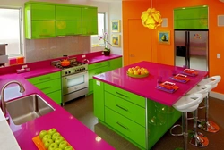 Combination Of Green And Blue In The Kitchen Interior