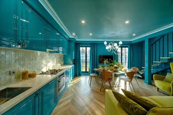 Combination of green and blue in the kitchen interior