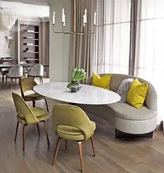 Table and chairs in the interior of the kitchen living room