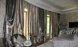 Мраморные шторы в интерьере с тюлью в гостиную