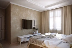 Decorative Plaster And Wallpaper Combination In The Living Room Interior