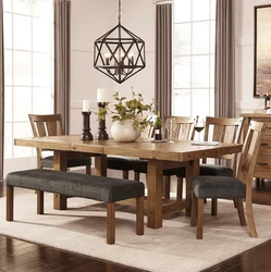 Wooden table and chairs for the kitchen in the interior