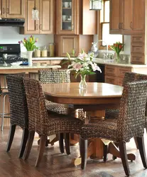 Wooden table and chairs for the kitchen in the interior