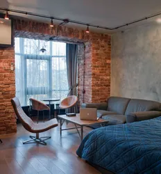 Интерьер в стиле лофт в маленькой квартире гостиной