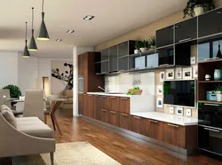 Straight kitchen living room design