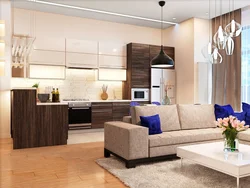 Straight kitchen living room design