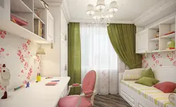 Дызайн прамавугольнай дзіцячай спальні