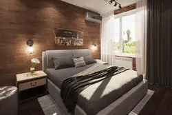 Дызайн спальні з карычневым ламінатам
