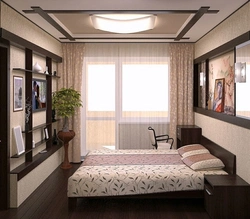 Прастакутная спальня з балконам дызайн