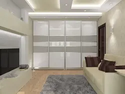 Living room design with mirrored wardrobe