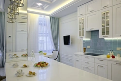 Light kitchen design with TV