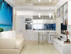 Дизайн светлой кухни с телевизором