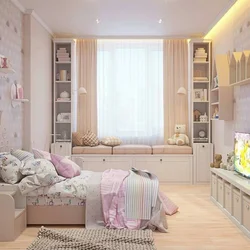 Дизайн прямоугольной спальни для девочки