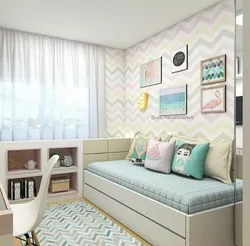 Дизайн прямоугольной спальни для девочки