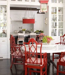 Kitchen design with burgundy chairs