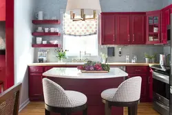 Kitchen design with burgundy chairs