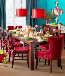 Kitchen design with burgundy chairs