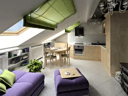 Kitchen Living Room In The Attic Design