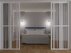Bedroom behind a glass partition design