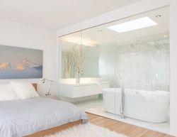 Спальня за стеклянной перегородкой дизайн