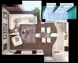 Kitchen living room design top view