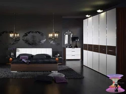 Bedroom design with black wardrobe