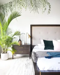 Bedroom design with palm leaves