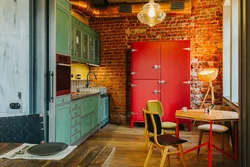 Loft kitchen design with brick