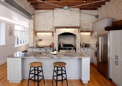 Loft kitchen design with brick