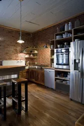 Loft Kitchen Design With Brick