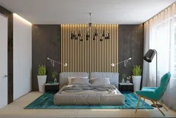 Bedroom design with slats behind the bed