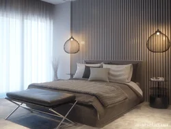 Дизайн Спальни С Рейками За Кроватью