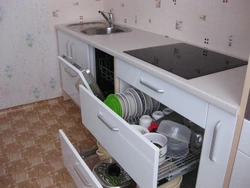 Дызайн прамых кухняў з посудамыйнай машынай