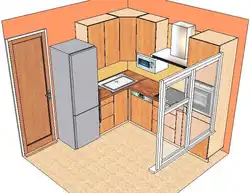 Дызайн маленькай кухні халадзільнік у куце