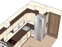 Small kitchen design refrigerator in the corner