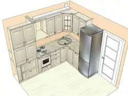 Дызайн маленькай кухні халадзільнік у куце